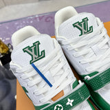 Men's Trainer Sneakers Green/White Premium Leather with Velcro Strap |1A9JHX