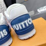 Men's Trainer Sneakers Blue-White Perforated Grained Calfskin with Velcro Strap |1AHTBV