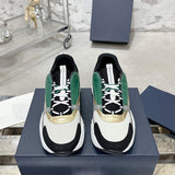 Men's B22 Series Sneakers White Mesh, Green Cowhide Leather Panels| 3SN231ZTA H668