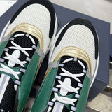 Men's B22 Series Sneakers White Mesh, Green Cowhide Leather Panels| 3SN231ZTA H668