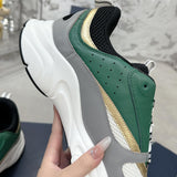 Men's B22 Series Sneakers White Mesh, Green Cowhide Leather Panels| 3SN231ZTA H668