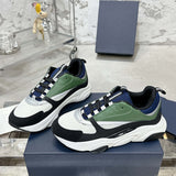 Men's B22 Series Sneakers White Technical Mesh Base with Forest Green Leather Panels |3SN231YKC_H565