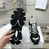 Women's Chrono Low-Top Sneakers in Black & White Mesh Fabric with Leather-Effect Material |KCK414TRM_S19W