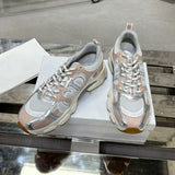 Women's Chrono Sneakers White mesh fabric with nude and silver laminated leather effect overlays| KCK414TRL_S49G