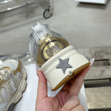 Women's Chrono Sneakers Beige Mesh Fabric with Gold and Silver-Tone Patent Leather Accents |KCK414TRL_S49G