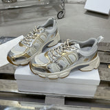 Women's Chrono Sneakers Beige Mesh Fabric with Gold and Silver-Tone Patent Leather Accents |KCK414TRL_S49G