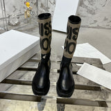 D-Major Women's Rider Boots in Black Calfskin with Warm Taupe Technical Fabric| KCI611SCN_S46X