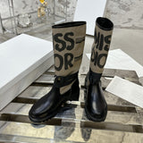 D-Major Women's Rider Boots in Black Calfskin with Warm Taupe Technical Fabric| KCI611SCN_S46X