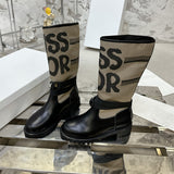 D-Major Women's Rider Boots in Black Calfskin with Warm Taupe Technical Fabric| KCI611SCN_S46X