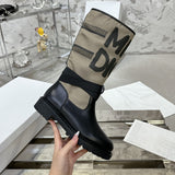 D-Major Women's Rider Boots in Black Calfskin with Warm Taupe Technical Fabric| KCI611SCN_S46X