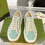 Women's Tennis 1977 Green/White GG Canvas Chunky-Sole Sneakers| 746766 FAC1Y 8445