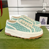 Women's Tennis 1977 Green/White GG Canvas Chunky-Sole Sneakers| 746766 FAC1Y 8445