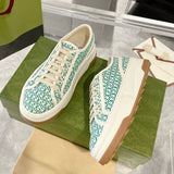 Women's Tennis 1977 Green/White GG Canvas Chunky-Sole Sneakers| 746766 FAC1Y 8445