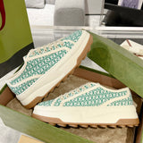 Women's Tennis 1977 Green/White GG Canvas Chunky-Sole Sneakers| 746766 FAC1Y 8445