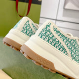 Women's Tennis 1977 Green/White GG Canvas Chunky-Sole Sneakers| 746766 FAC1Y 8445