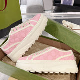 Women's Tennis 1977 Series Pink GG Subtle Print Chunky-Sole Canvas Sneakers |782737 FAC9X 5949