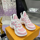 Women's Archlight Sneakers in White and Pink Calfskin with Technical Fabric Panels |1ABP72