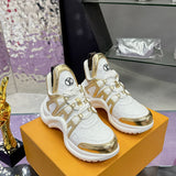 Women's Archlight Sneakers in White Technical Fabric and Gold Patent Leather| 1A52J2