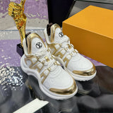 Women's Archlight Sneakers in White Technical Fabric and Gold Patent Leather| 1A52J2