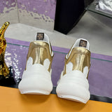 Women's Archlight Sneakers in White Technical Fabric and Gold Patent Leather| 1A52J2