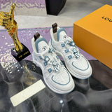 Women's Archlight Series Sneakers in White and Blue Calfskin Leather with Technical Fabric |1A43KX