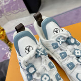 Women's Archlight Series Sneakers in White and Blue Calfskin Leather with Technical Fabric |1A43KX