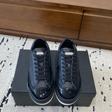 Women's Spring/Summer New Arrival: Black Alligator-Grain Calfskin and Patent Leather Paneled “Dexun” Sneakers |G47074 B23749 U8327