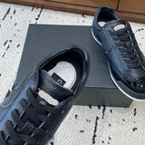 Women's Spring/Summer New Arrival: Black Alligator-Grain Calfskin and Patent Leather Paneled “Dexun” Sneakers |G47074 B23749 U8327