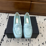 Women's Light Blue Patent Calfskin Moccasin Loafers |G45409 B15232 NT973