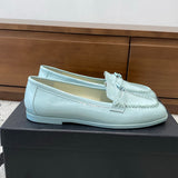 Women's Light Blue Patent Calfskin Moccasin Loafers |G45409 B15232 NT973