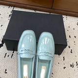 Women's Light Blue Patent Calfskin Moccasin Loafers |G45409 B15232 NT973
