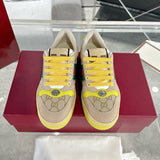 Women's Screener Series GG Canvas and Leather Mix Sneakers - Milkshake/Yellow| 570443 9Y920 9666