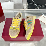 Women's Screener Series GG Canvas and Leather Mix Sneakers - Milkshake/Yellow| 570443 9Y920 9666
