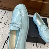 Women's Light Blue Patent Calfskin Moccasin Loafers |G45409 B15232 NT973