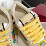 Men's Screener Series GG Canvas and Leather Mix Sneakers - Milkshake/Yellow| 546551 9Y920 9666