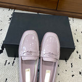 Women's Light Purple Patent Calfskin Moccasin Loafers |G45409 B15232 NT977