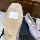 Women's Light Purple Patent Calfskin Moccasin Loafers |G45409 B15232 NT977