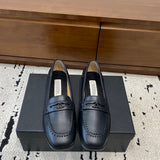 Women's Black Calfskin Double C Loafers with Stitching |G39396X5673094305