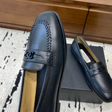 Men's Black Calfskin Double C Loafers with Stitching |G39396X5673094305