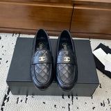 Women's Black Diamond-Quilted Lambskin Loafers |G36646 X01000 94305