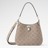 2026 All Around PM Tote Bag with Openwork Monogram Pattern, Pebble Gray Mahina Calfskin M27336