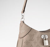 2026 All Around PM Tote Bag with Openwork Monogram Pattern, Pebble Gray Mahina Calfskin M27336
