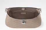 2026 All Around PM Tote Bag with Openwork Monogram Pattern, Pebble Gray Mahina Calfskin M27336
