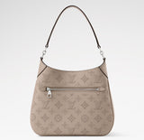 2026 All Around PM Tote Bag with Openwork Monogram Pattern, Pebble Gray Mahina Calfskin M27336