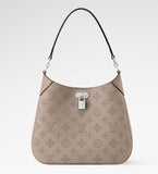 2026 All Around PM Tote Bag with Openwork Monogram Pattern, Pebble Gray Mahina Calfskin M27336