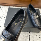 Women's Black Diamond-Quilted Lambskin Loafers |G36646 X01000 94305