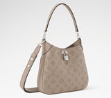 2026 All Around PM Tote Bag with Openwork Monogram Pattern, Pebble Gray Mahina Calfskin M27336
