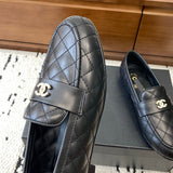 Women's Black Diamond-Quilted Lambskin Loafers |G36646 X01000 94305