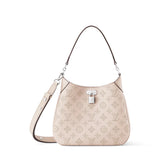2026 All Around PM Tote Bag with Openwork Monogram Pattern, Pebble Gray Mahina Calfskin M27459