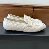 Women's White Lambskin Diamond-Quilted CC Buckle Loafers |G36646 X01000 0P193